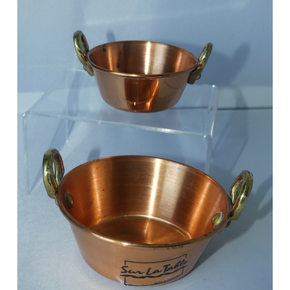Sur la Table Brass Handle Copper Measuring Cups Lot of 2 Small Bowls